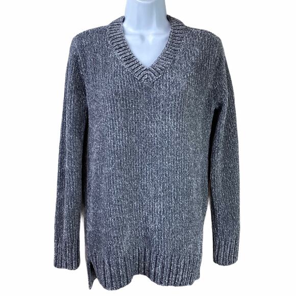 Orvis Chenille V Neck Sweater Size Small Gray Cozy Comfy - Picture 1 of 6